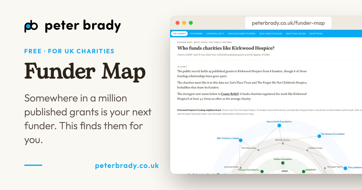 Funder Map: a funder report for a hospice, shown in a browser window